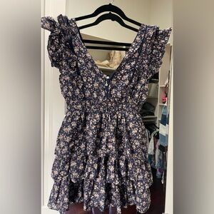 Olivaceous Navy Floral Ruffle Dress. Size M